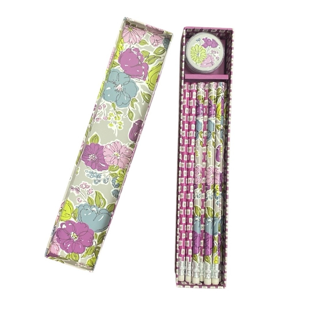 Vera Bradley Pencil Box Set in Watercolor Gray